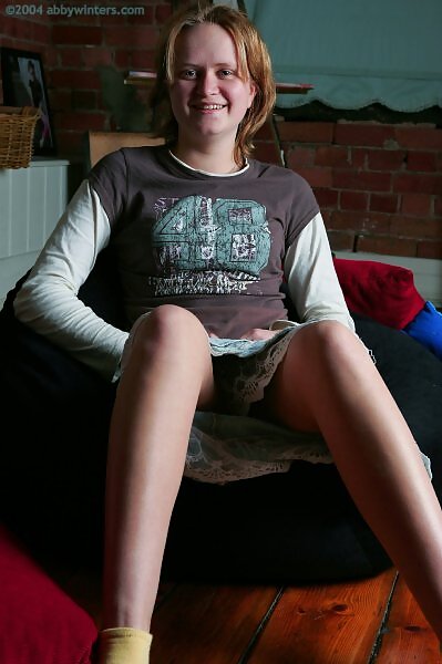 Isobel pulls down her striped panties from abbywinters.com - 1/16