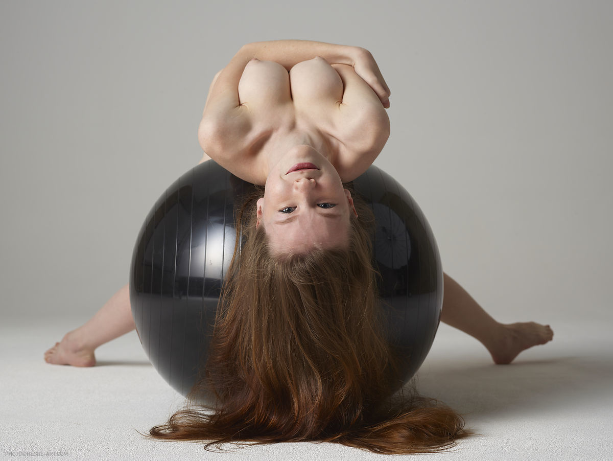 Ebony Exercise Ball - Flawless beauty Emily nude on an exercise ball at Brdteengal