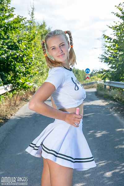 Cutest blonde cheerleader lifts up her skirt from Amour Angels - 4/20