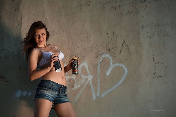 Audrey pulls down her jean shorts from Fame Girls - 1/12