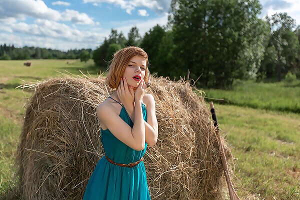 Hannah upskirt by a hay stack from Fame Girls - 1/15
