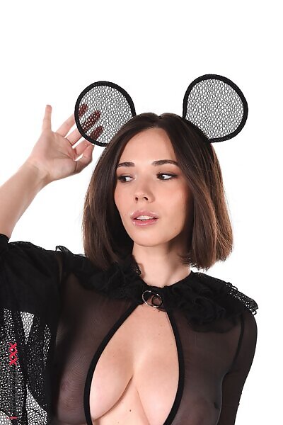 Busty brunette toying in a sexy mouse costume from iStripper - 2/15