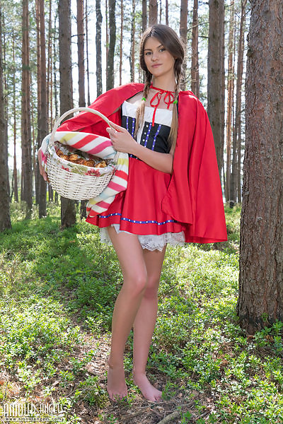 Little red riding hood stripping in the forest