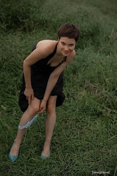 Diana lifts up her black dress outdoors from Fame Girls - 8/20