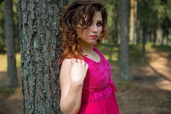 Foxy lifts up her pink dress in a forest - 1/12 Foxy lifts up her pink dress in a forest from Fame Girls - 1/12