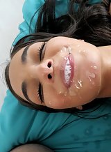 Shaved brunette getting fucked and facialized
