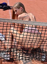 Tiffany Tatum fucked through a tennis net