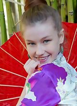 Cute teen Emily Bloom in a geisha uniform
