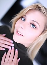 Blonde teen with blue eyes sucking a cock