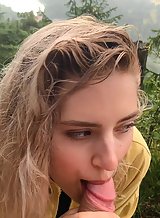 Cute blonde Eva Elfie sucking a cock in a risky spot