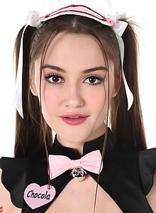 Busty brunette cutie Sonya Blaze in a hentai maid costume