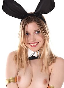 Lovely blonde Freya Mayer masturbating in a bunny outfit