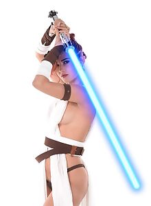 Redhead Latina Agatha Vega in a sexy Star Wars cosplay costume