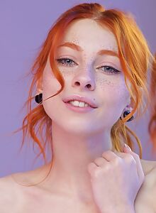 Cute freckled redhead shows off her trimmed ginger bush