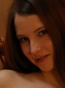 Brunette teenie with proud titties posing anked