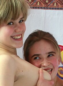 Horny hairy blonde lesbian teens having fun