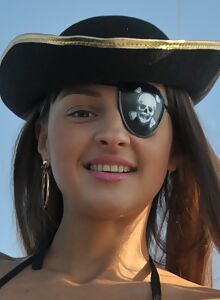 Shaved pirate teen toying on a boat