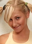 Cute blonde teen playing with her blad pussy