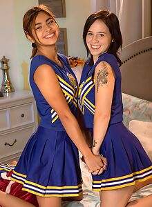 Lesbian teens pleasuring pussies after cheerleading practice