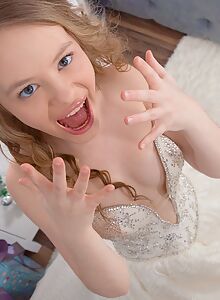 Shaved blonde with fair skin fucked for Christmas