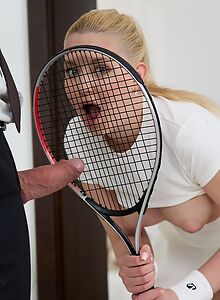 Cute blondie sucking and fucking after tennis practice