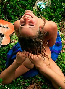Hairy hippie amateur stripping outdoor