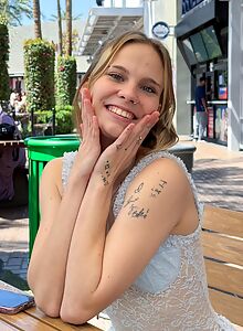 Cute tattooed blonde flashes in public