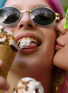 Cute lesbians in revealing clothes in public