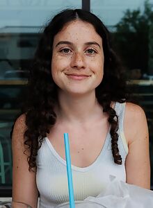 Shaved brunette with freckles flashes her boobs in public