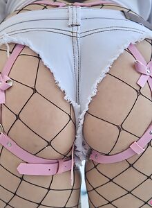 Chubby blonde with big areolas masturbating in fishnets