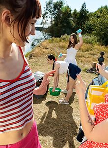 Photo gallery featuring Hazel Grace from Club Sweethearts Busty lesbians licking each other by a lake