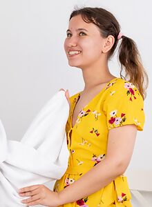 Chubby brunette getting fucked and sprayed with cum