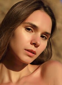 Skinny brunette teen nude at the beach