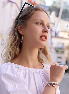 Flat-chested blonde flashing in the city