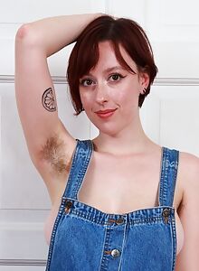 Freckled redhead with big natural tits gapes her hairy asshole