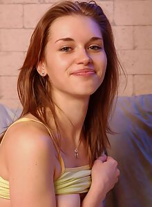 Cute girl with huge pussy lips stripping on the couch