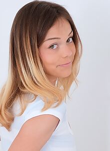 Cute shaved blonde with tan lines getting licked and fucked in bed