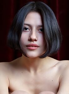 Sexy brunette spreading in high heel shoes