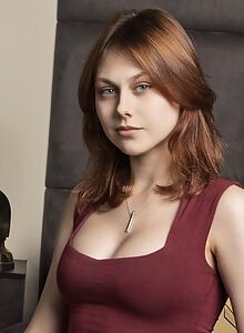 Brunette with firm tits lifts up her dress