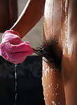 Hairy lesbians licking each other in the shower