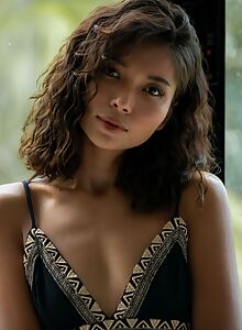 Flat-chested Asian girl stripping by a window