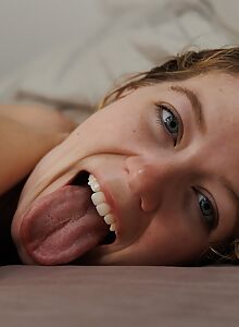Shaved blonde amateur showering