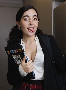 Brunette schoolgirl using a fuck machine