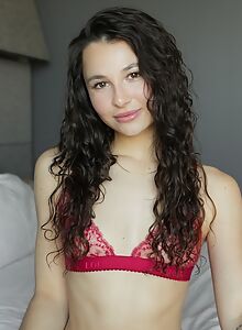 Flat-chested brunette Liz Jordan getting fucked in bed