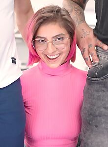 Horny tattooed girl getting fucked by 2 guys