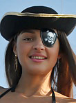 Shaved pirate teen toying on a boat
