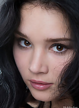 Adorable black-haired teen spreading